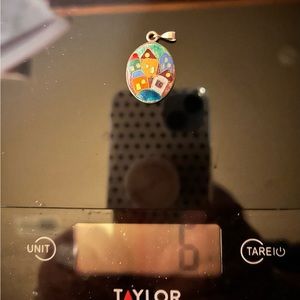 Unique enameled 2 sided pendant.